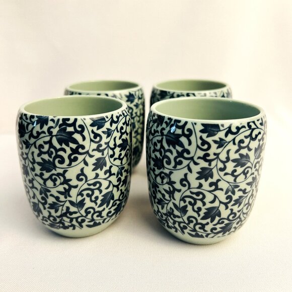 Asian Set of Vintage Teacups Blue and Teal Floral Porcelain Cups – 4 pcs. - Picture 1 of 6